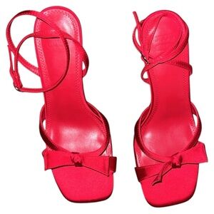 ASOS DESIGN Nella Red Strappy Heeled Sandals Bow Open Toe Size 11 UK 9